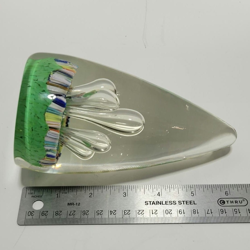 Teardrop Egg Shaped Bubbles Green Multicolor Art Glass Paperweight Stalagmites - Picture 15 of 16
